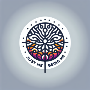 A logo for a site called "Just me Being me" with the description "Mind Spider web", capturing the essence of individuality and self-expression in a unique and creative design that reflects the complexity and depth of the human mind.
